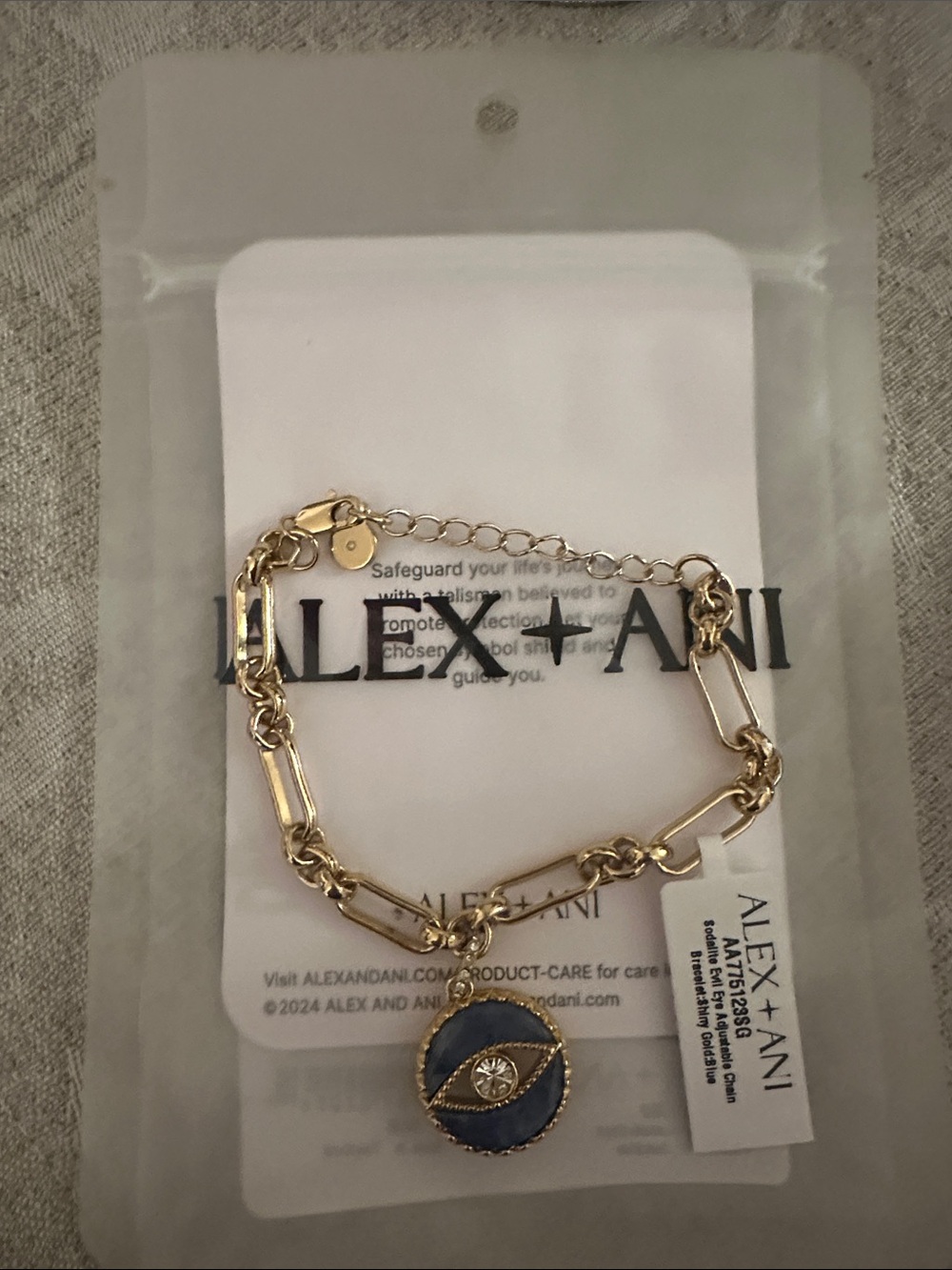 Alex and Ani Gold Chain Bracelet with Navy Enamel Disc Charm